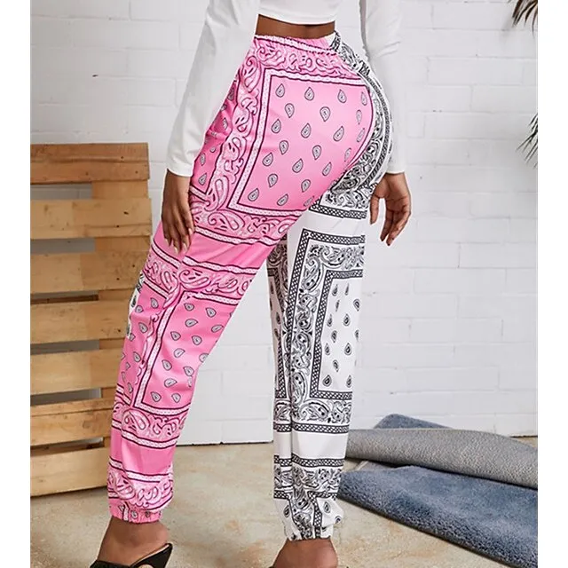 Women's Sweatpants Joggers Jogging Pants Pink Yellow Red Mid Waist Casual / Sporty Athleisure Leisure Sports Weekend Pocket Print Ankle-Length Comfort Graphic Prints S XXL Fall