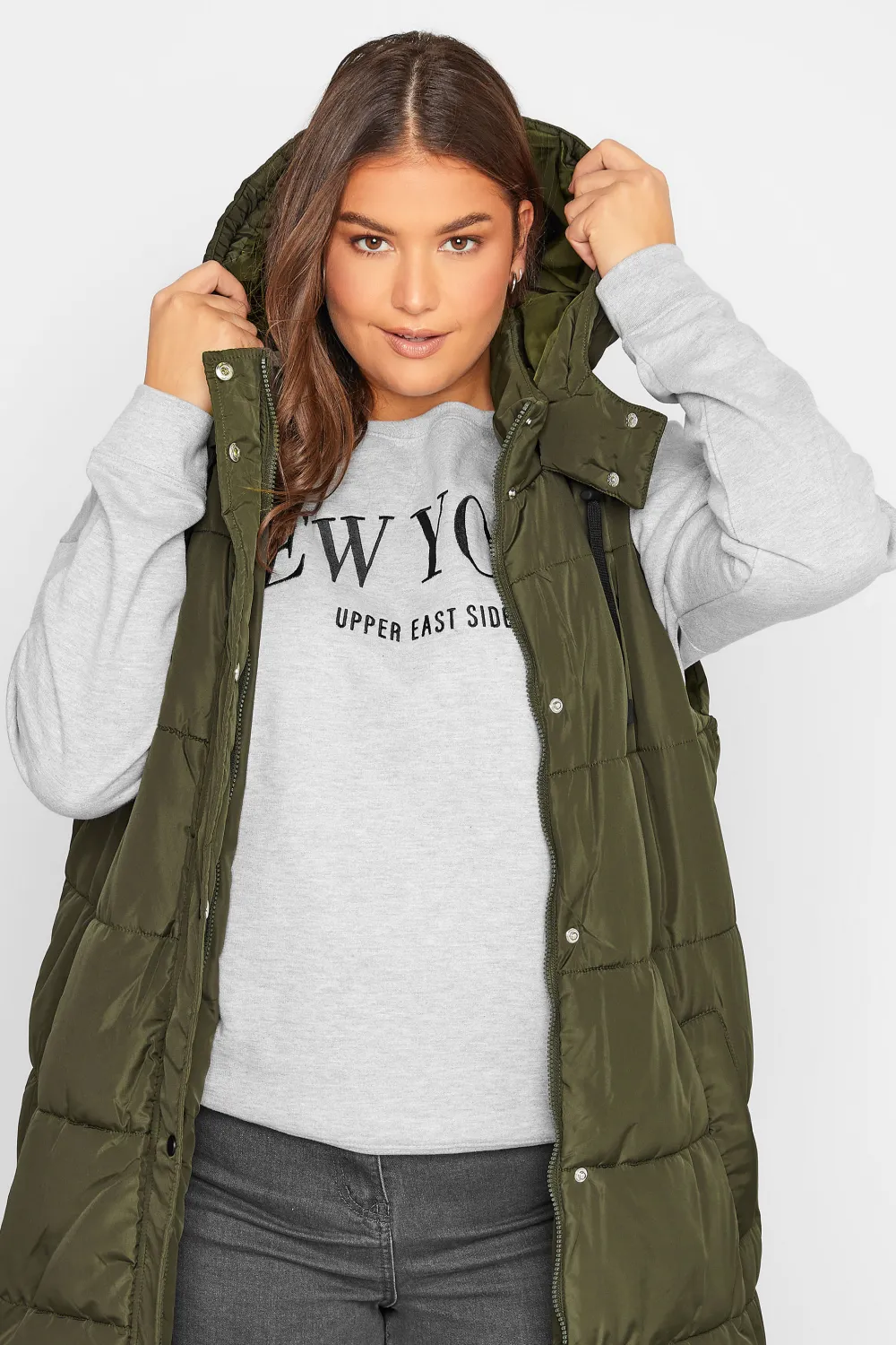 LTS Tall Khaki Green Midaxi Puffer Gilet