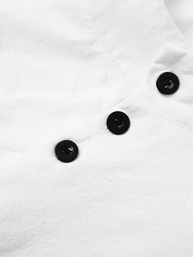 Women‘s Cotton Linen Dress Shirt Dress Casual Dress Shift Dress Midi Dress Cotton Blend Fashion Basic Outdoor Daily Vacation Stand Collar Button Half Sleeve Summer Spring 2023 Black White Blue Plain