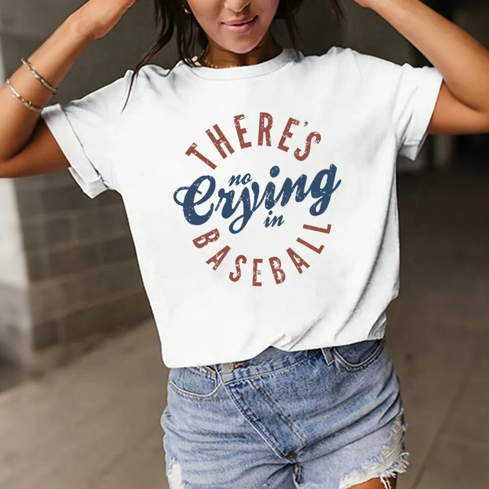 There'S No Eying In Baseball Printed Round Neck Short Sleeve T-Shirt