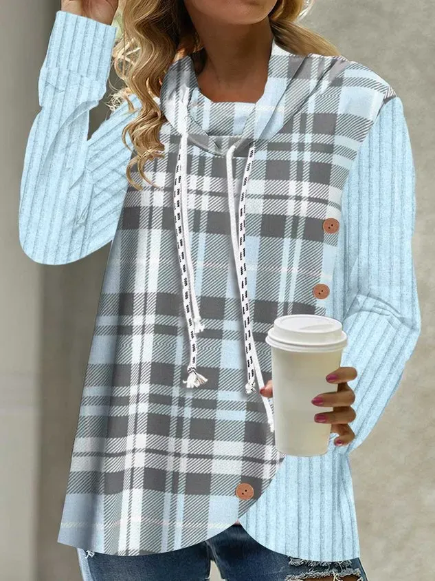 Loose Plaid Casual Sweatshirt