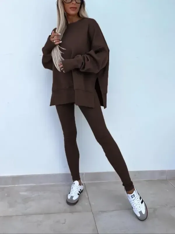 🔥 Women's Drop-Shoulder Split Hem Sweatsuit Set | Casual Loungewear