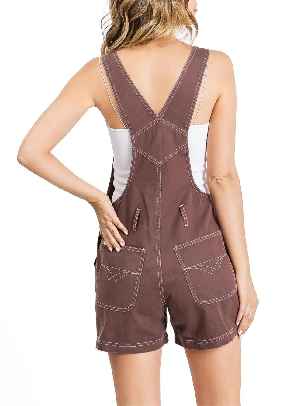 Brown Denim Overalls Shorts