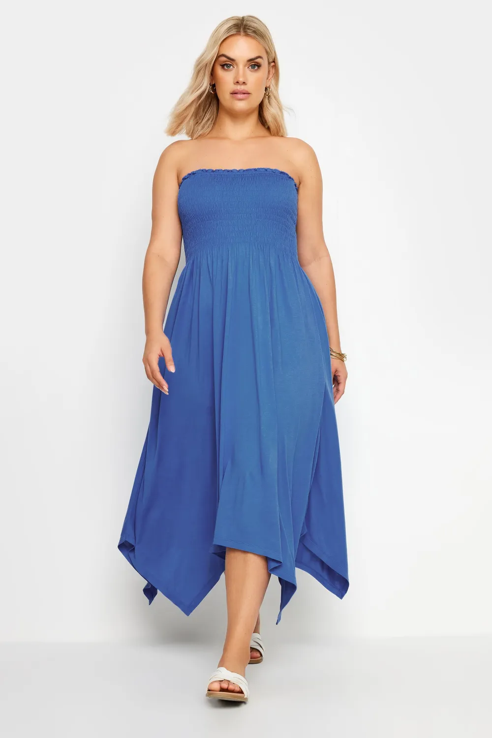 YOURS Curve Cobalt Blue Shirred Bandeau Midi Dress