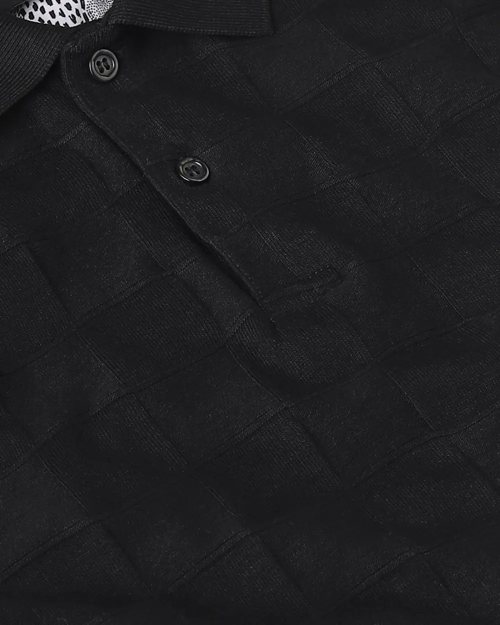 Casual Minimalist Black Plaid Texture Polo Shirt