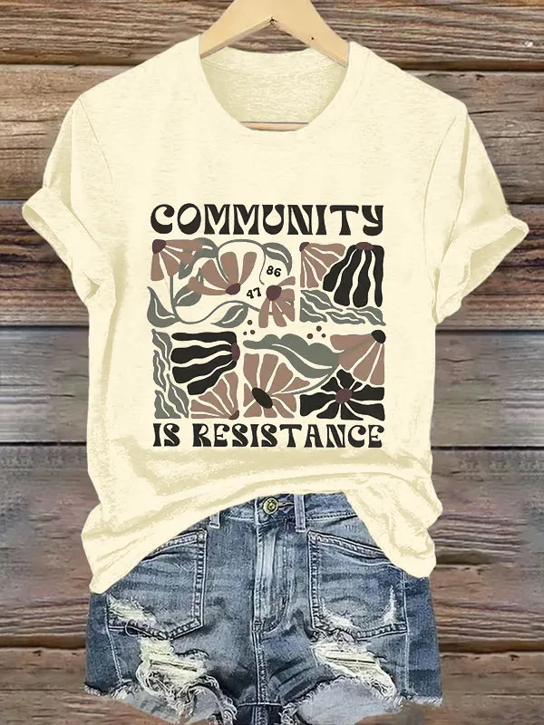 Women'S T-Shirt Retro 86 47 Community Is Resistance Print T-Shirt Round Neck Pure Cotton Short Sleeves