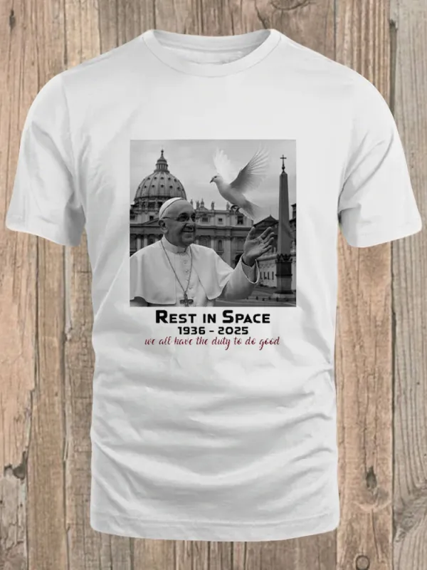 Men's Rest In Peace 1936-2025 We All Have The Duty To Do Good Print Short Sleeve Round Neck Cotton T-Shirt