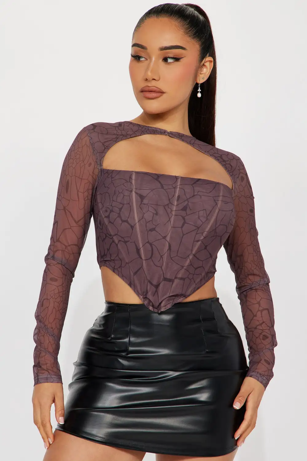 Annita Mesh Corset Top - Brown/combo