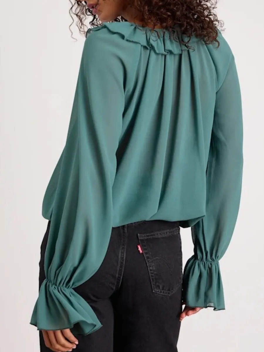 V-Neck Ruffle Blouse