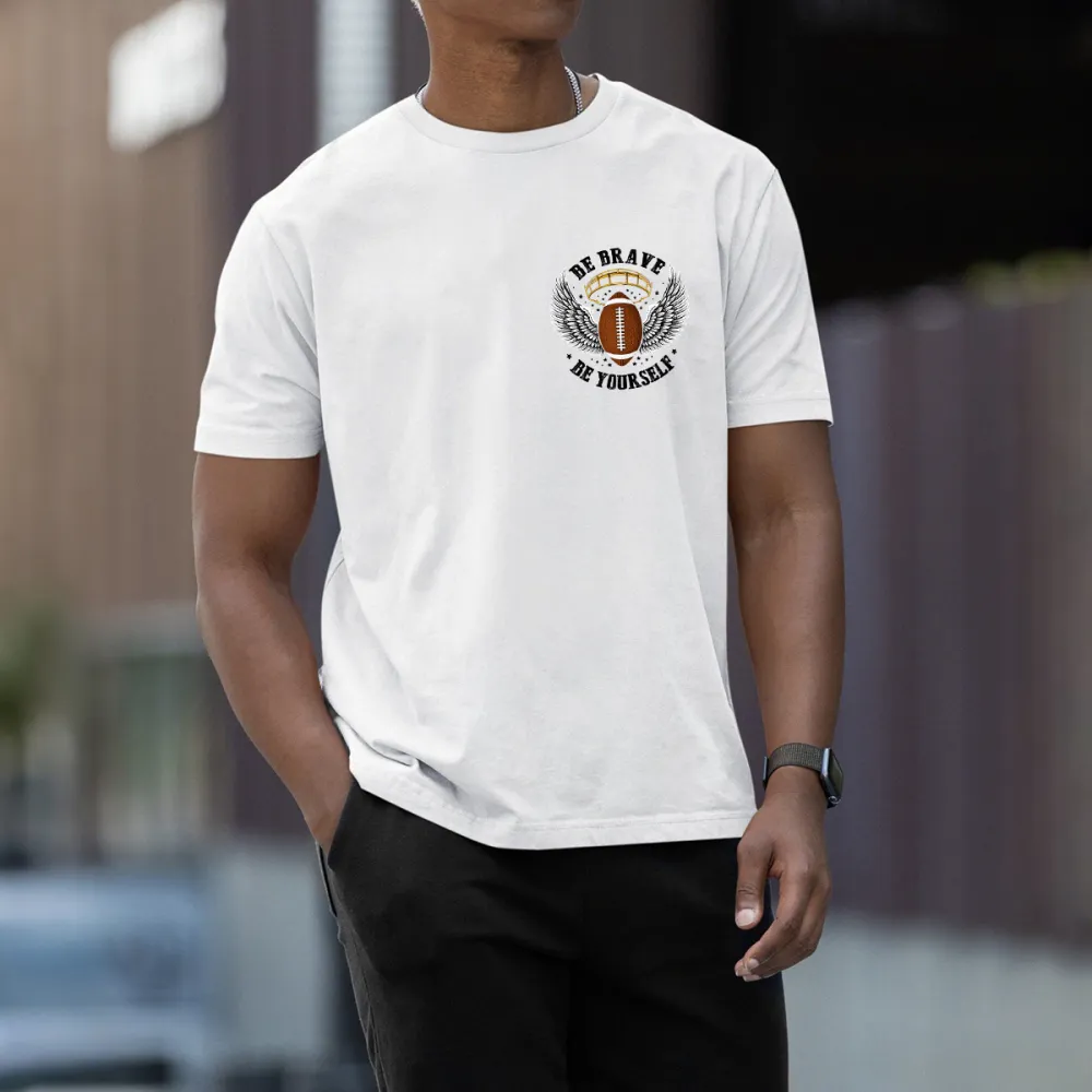 There Are Wings On Both Sides Of The Football, The Outline Of A Football Helmet, And The Words 