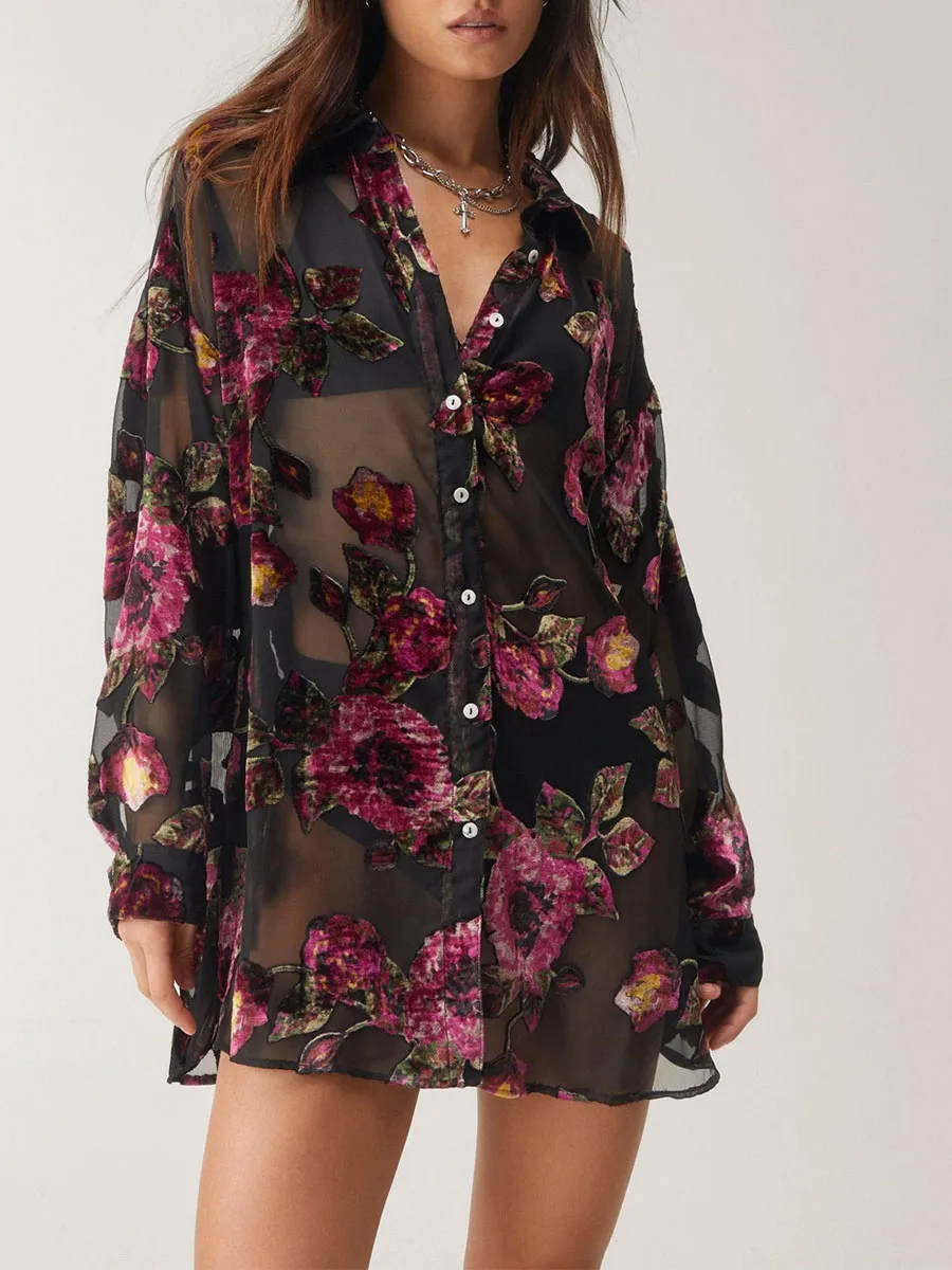 Ladies' Loose-Fitting Chiffon Floral Blouse