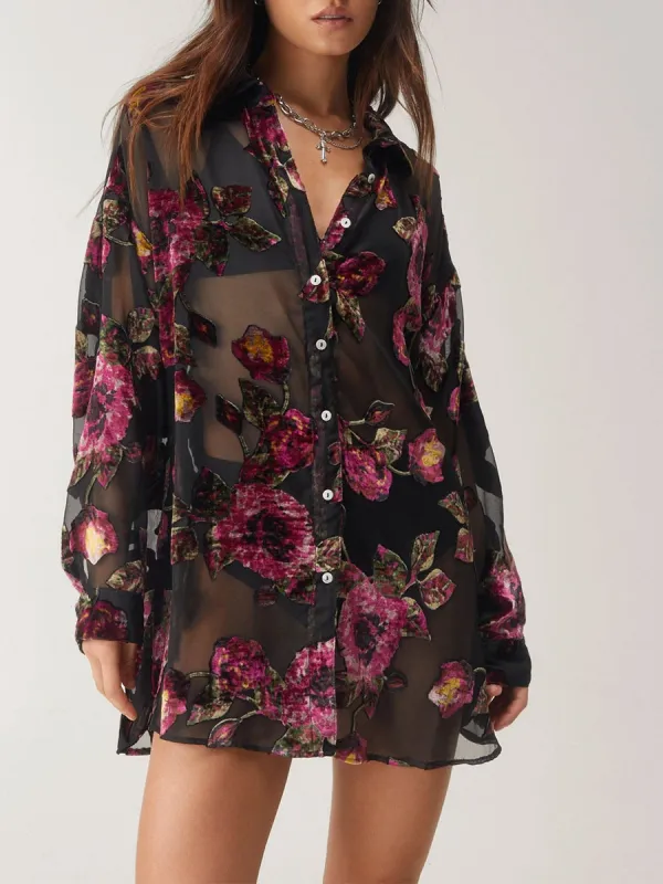 Ladies' Loose-Fitting Chiffon Floral Blouse