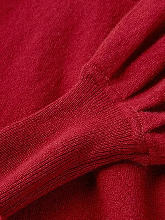 Women's Red Christmas Dress Sweater Dress Jumper Dress Midi Dress Warm Fashion Casual Plain Outdoor Christmas Daily Vacation Turtleneck Long Sleeve Lace up 2023 Regular Fit Black Wine Blue One Size