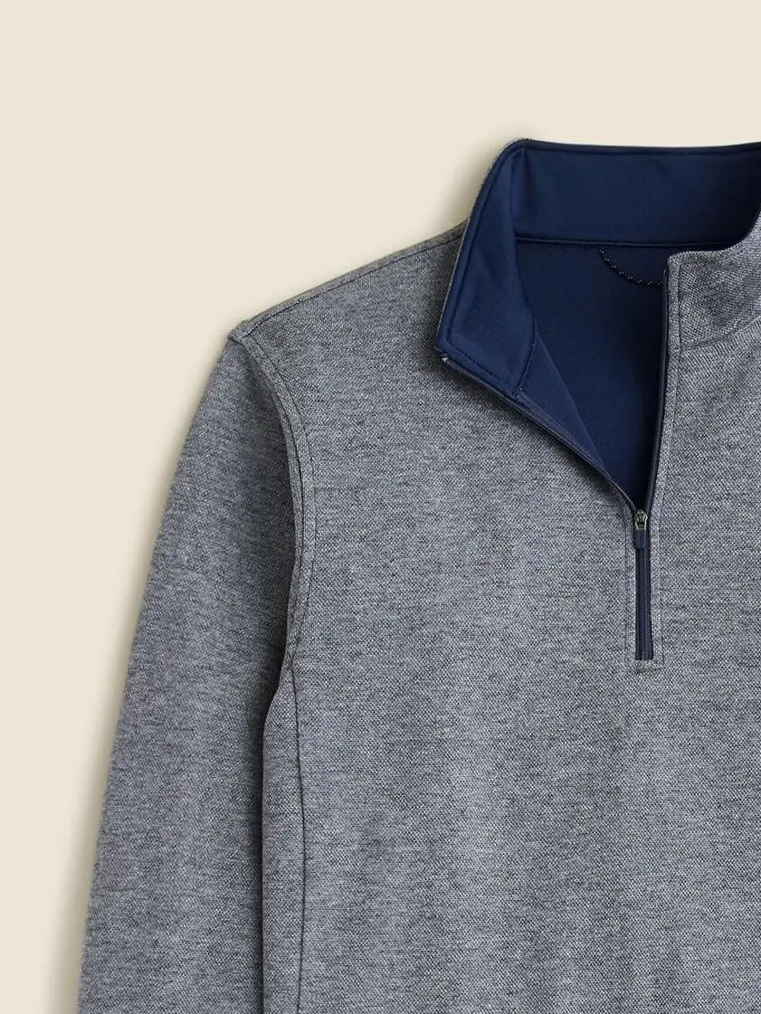 Gray And Navy Quarter Zip Knit Pullover