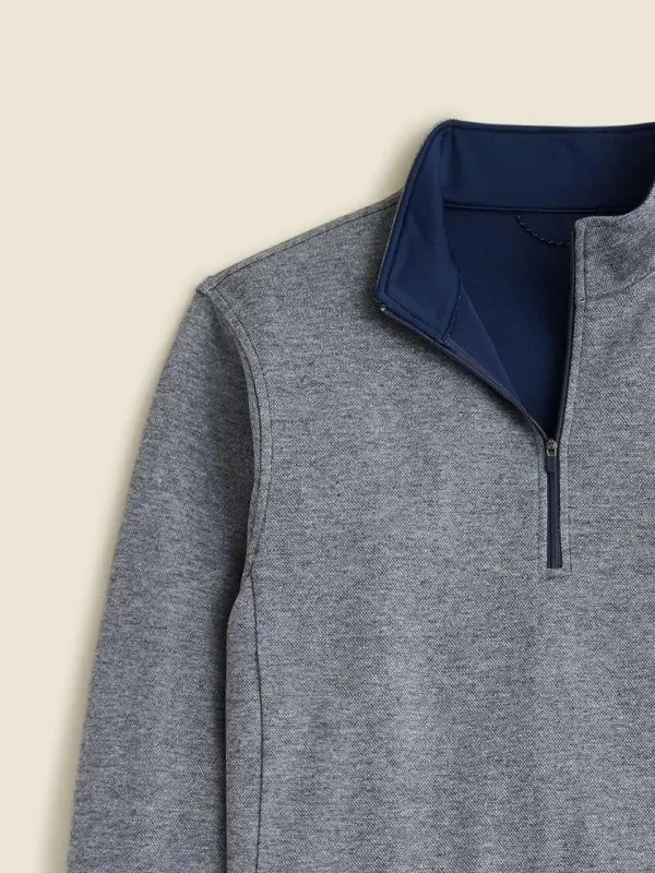 Gray And Navy Quarter Zip Knit Pullover