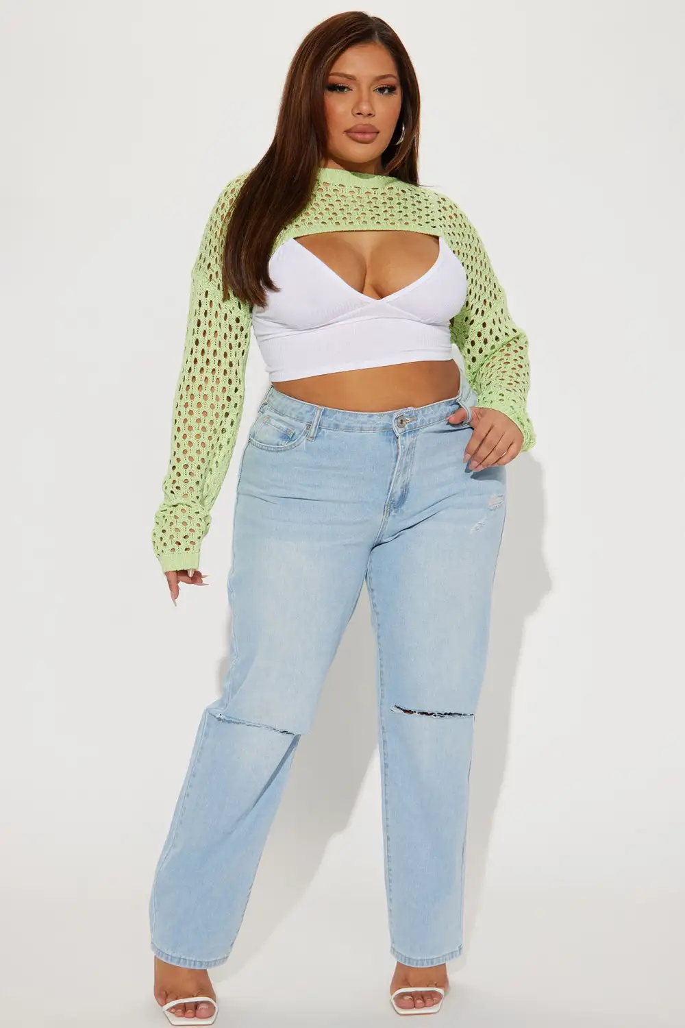 Got It My Way Cropped Crochet Sweater - Green