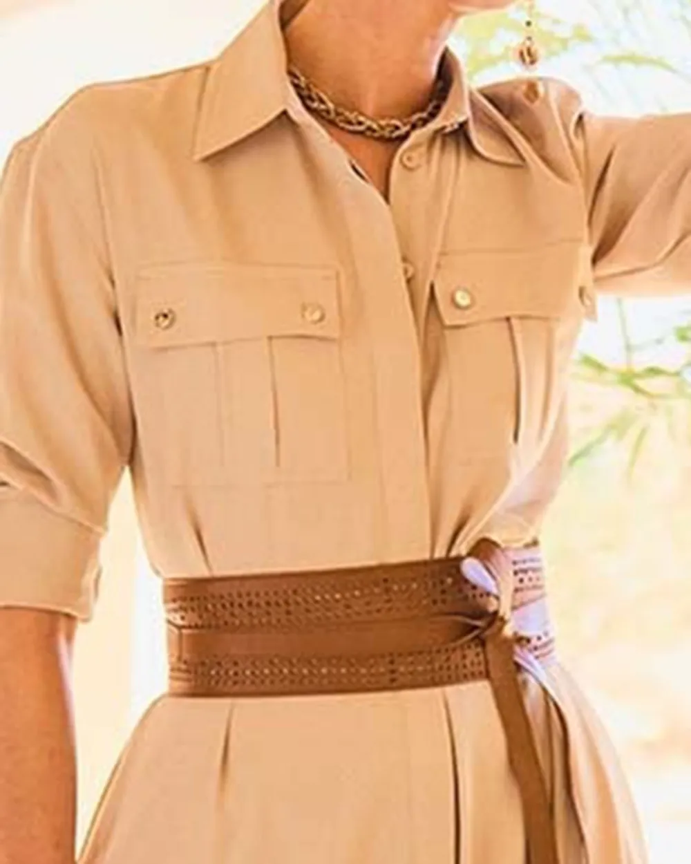 Twill Belted Midi Shirtdress