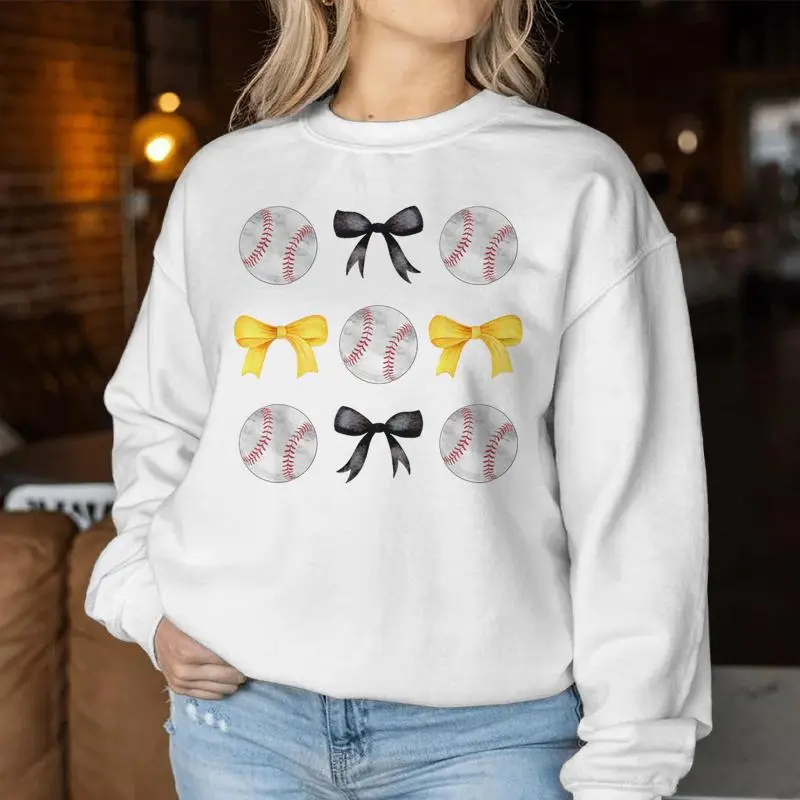 Baseballs Black & Yellow Bows Ball Mom School Pride Women Sweatshirt