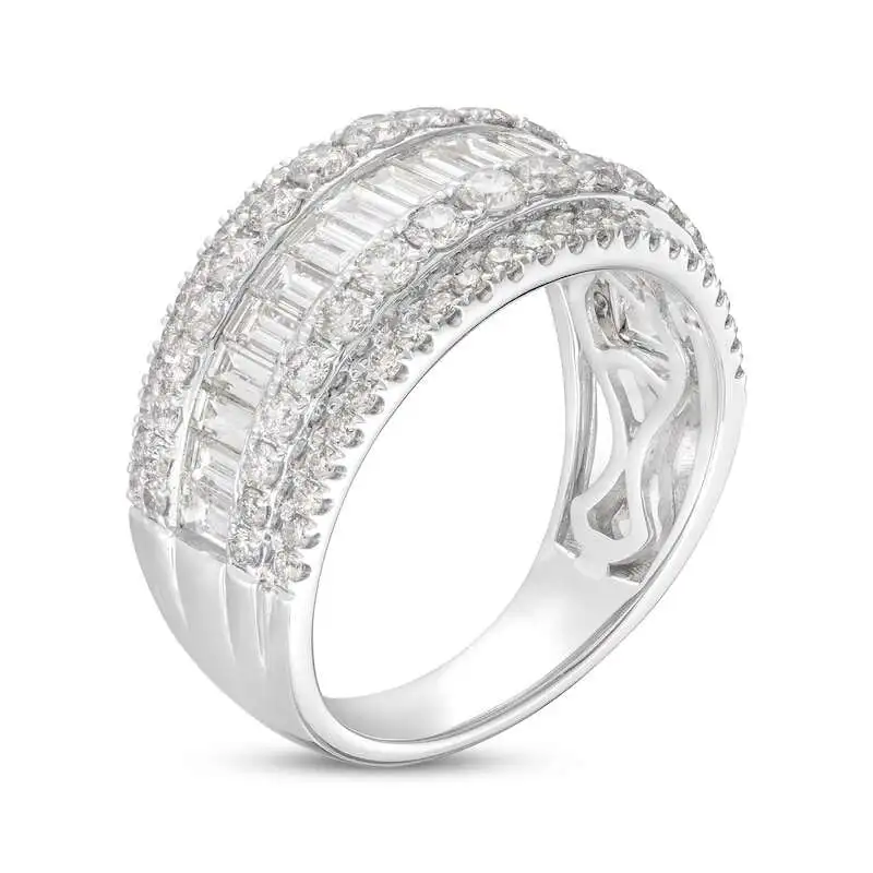 Diamond Anniversary Ring 2 ct tw Round & Baguette-cut 14K White Gold