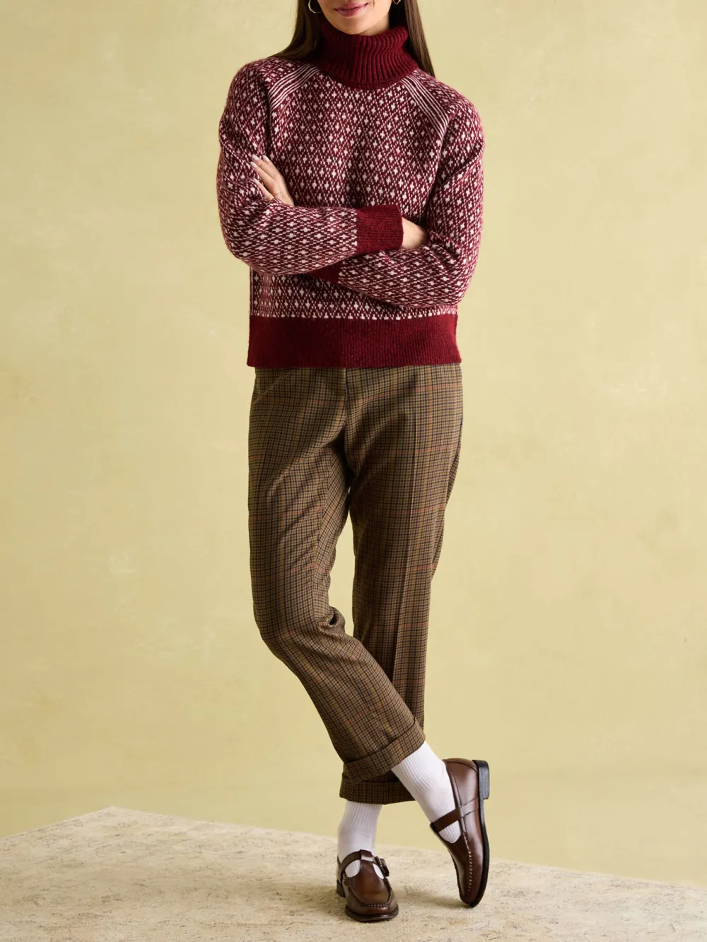 Cream/Navy Patterned Jumper with Detachable Roll Neck