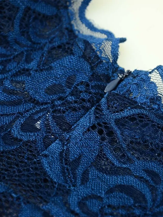 Women‘s Black Dress Prom Dress Black Lace Dress Party Dress Long Dress Maxi Dress Green 3/4 Length Sleeve Spring Fall Crew Neck Fashion