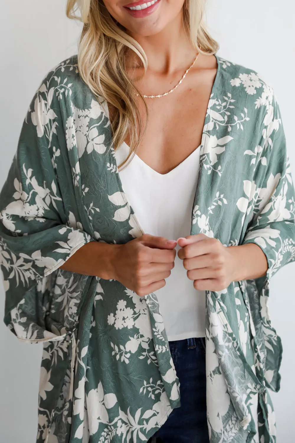 Feeling Flouncy Sage Floral Kimono