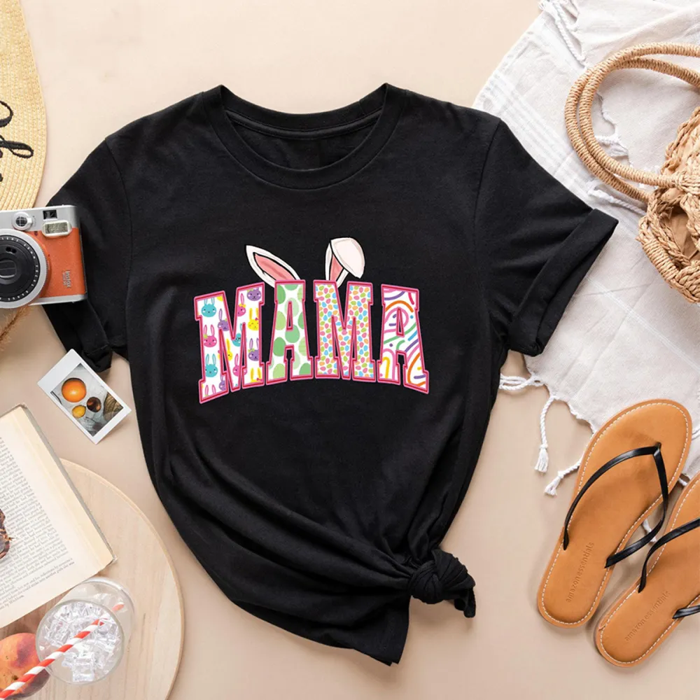 Easter Mama Printed Round Neck Short Sleeve T-Shirt