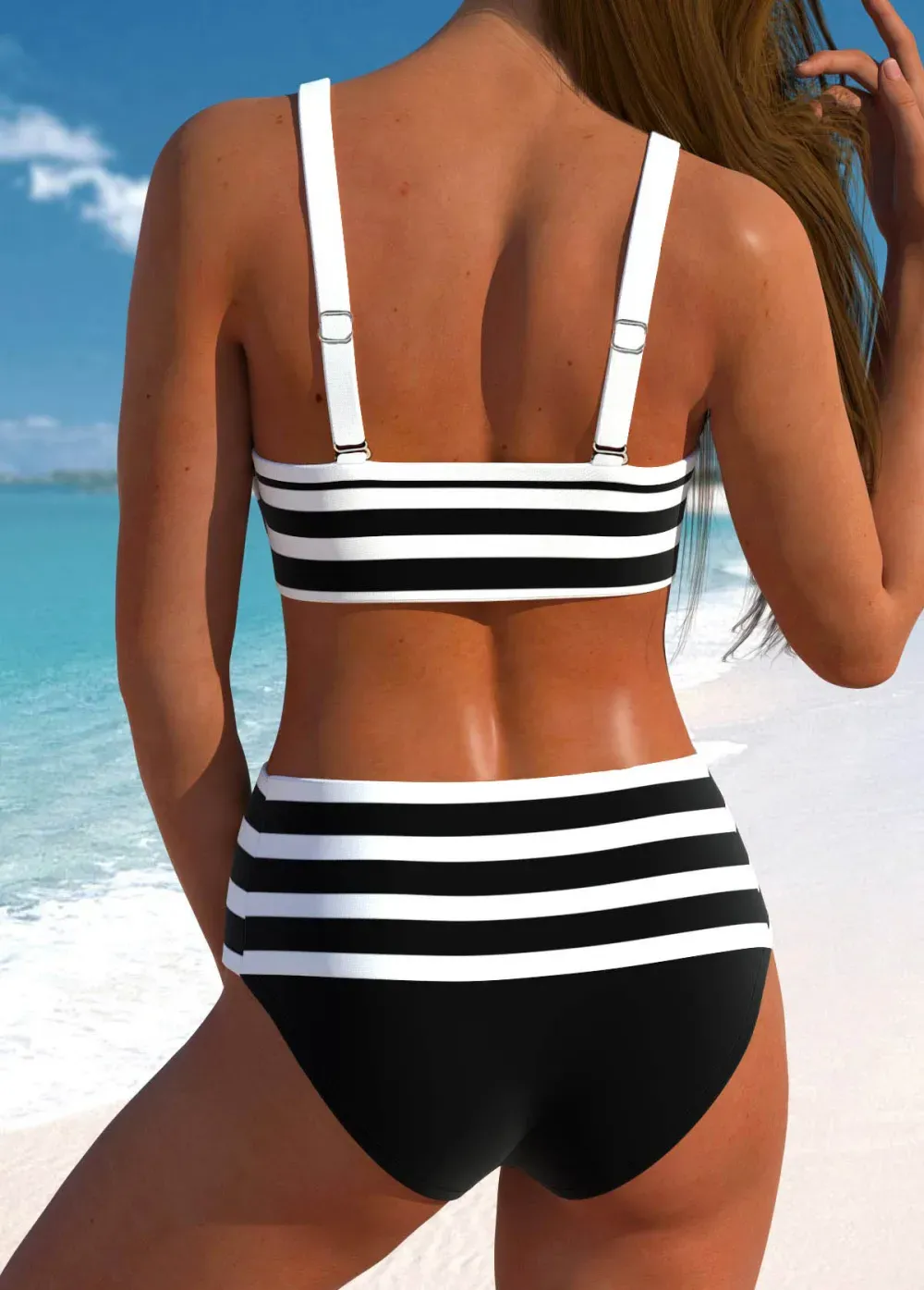 Bowknot Striped Black Wide Strap Bikini Top