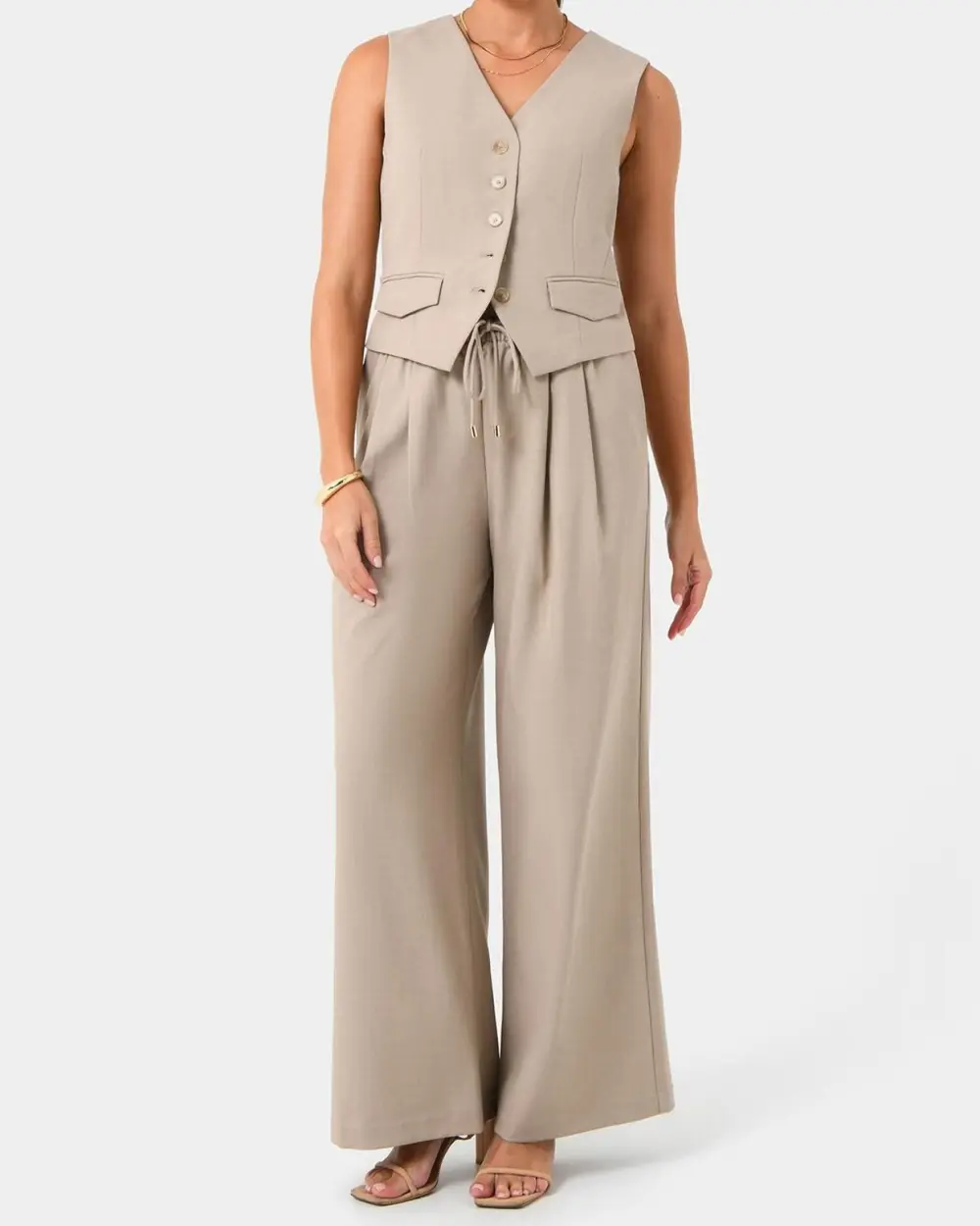 Elastic Waist Relax Pants -Sand