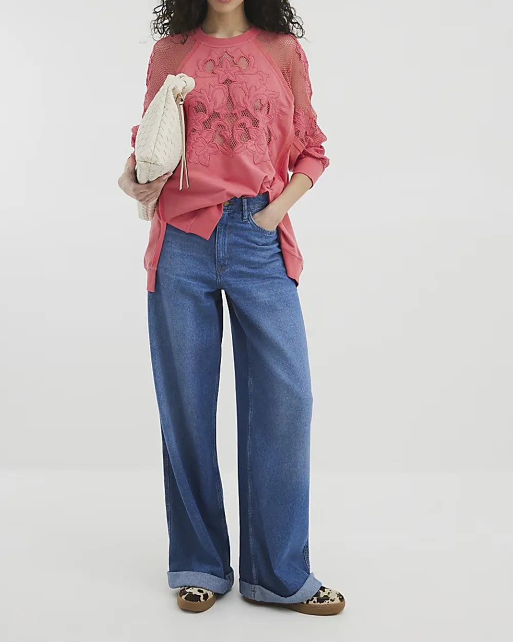 Pure Cotton Art Hollow Pink Floral Women's Sweatshirts