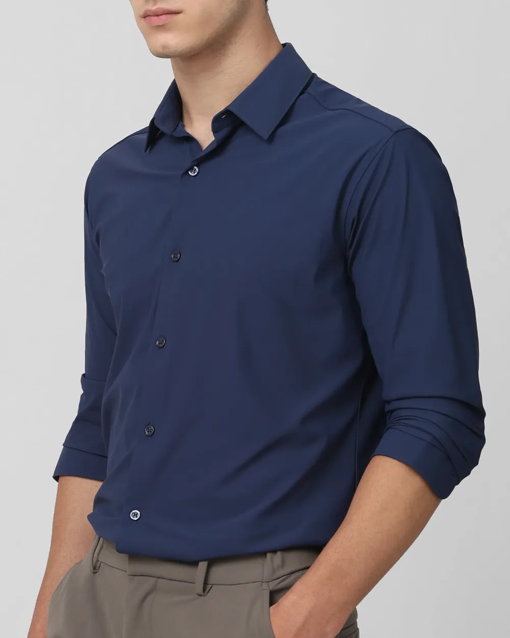 Leisure Soft And Comfortable Slim-Fit Dark Navy Shirt