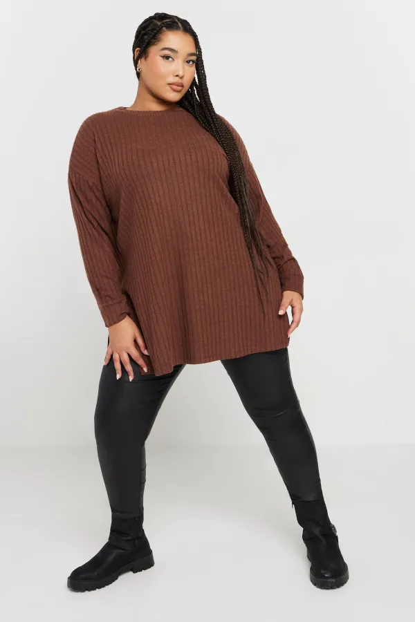 YOURS Curve Rust Orange Side Split High Neck Jumper
