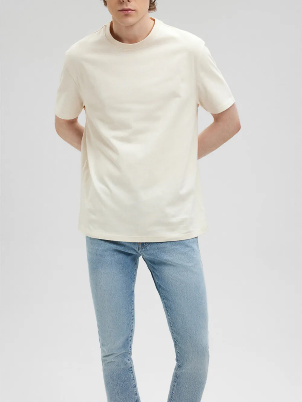 Off - White Short - Sleeve Plain Tee
