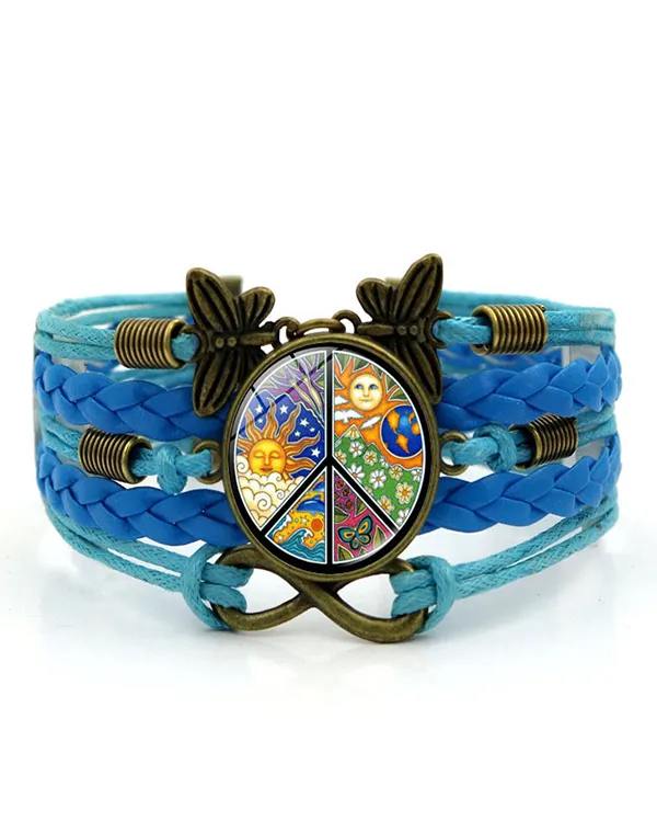 Hippie Psychedelic Moon And Stars Art Pattern Leather Bracelet
