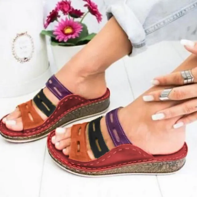 Women's Sandals Boho Bohemia Beach Wedge Sandals Outdoor Slippers Outdoor Daily Beach Summer Spring Wedge Heel Open Toe Classic Casual Faux Leather Loafer Color Block White Red Blue