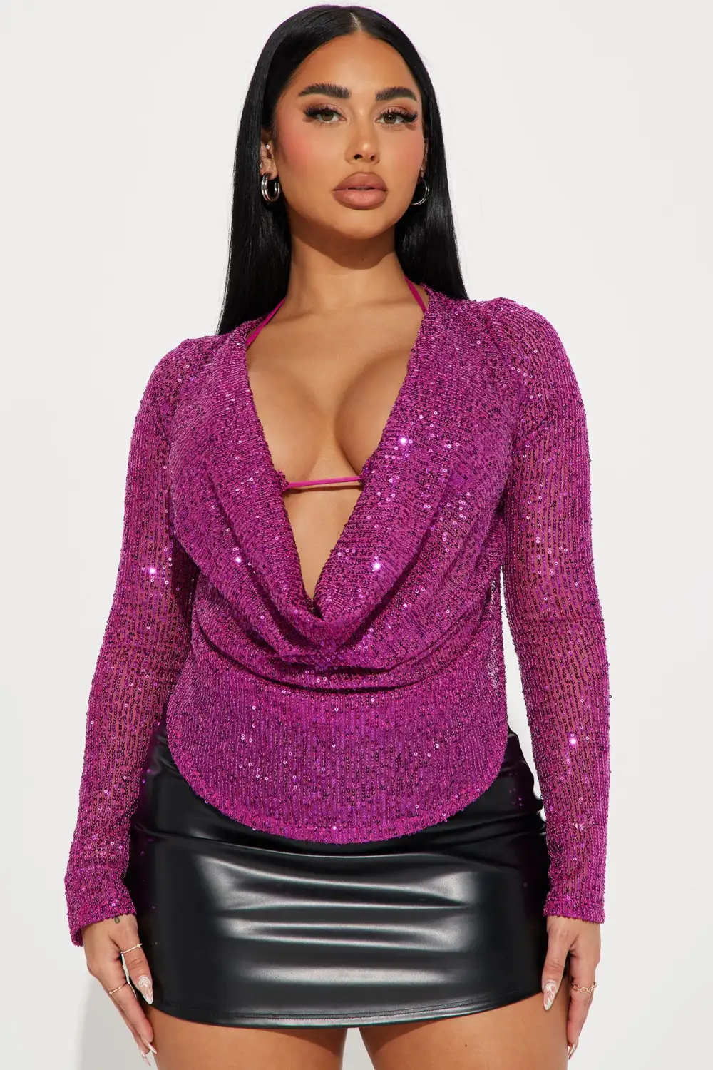 Diamond Heart Sequin Top - Hot Pink