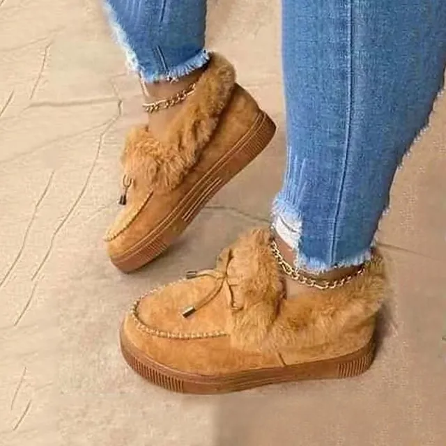 Women's Boots Snow Boots Suede Shoes Outdoor Office Daily Fleece Lined Booties Ankle Boots Winter Bowknot Flat Heel Round Toe Casual Sweet Walking Suede Loafer Leopard Solid Colored claret Leopard