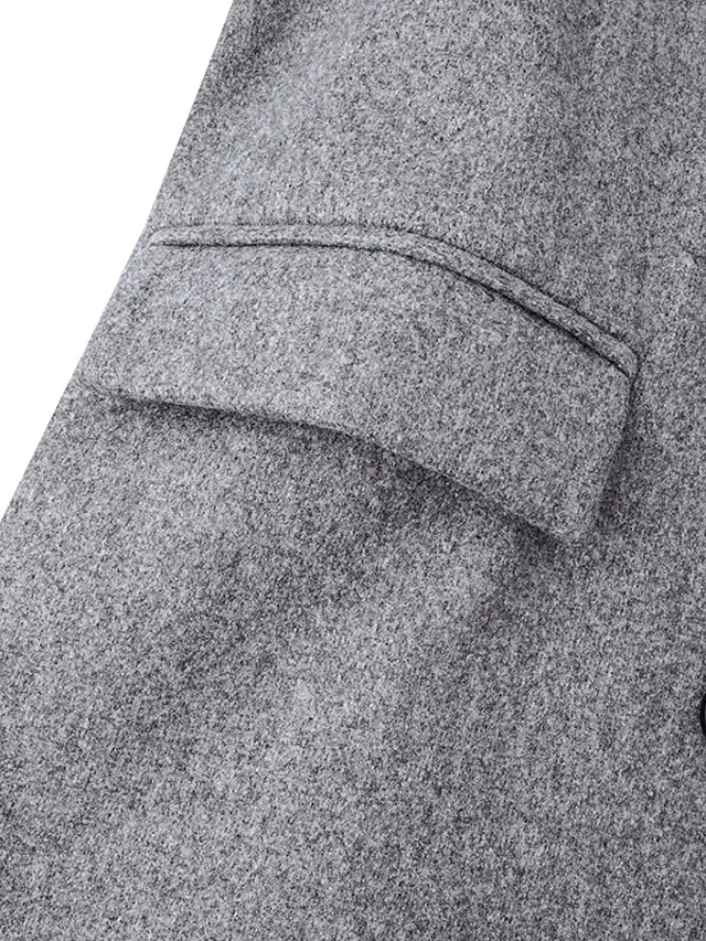 Women's Coat Comtemporary Contemporary Simple Button Formal Office / Career Street Daily Polyester Long Coat Winter Fall Gray Double Breasted Turndown Regular Fit 3XL