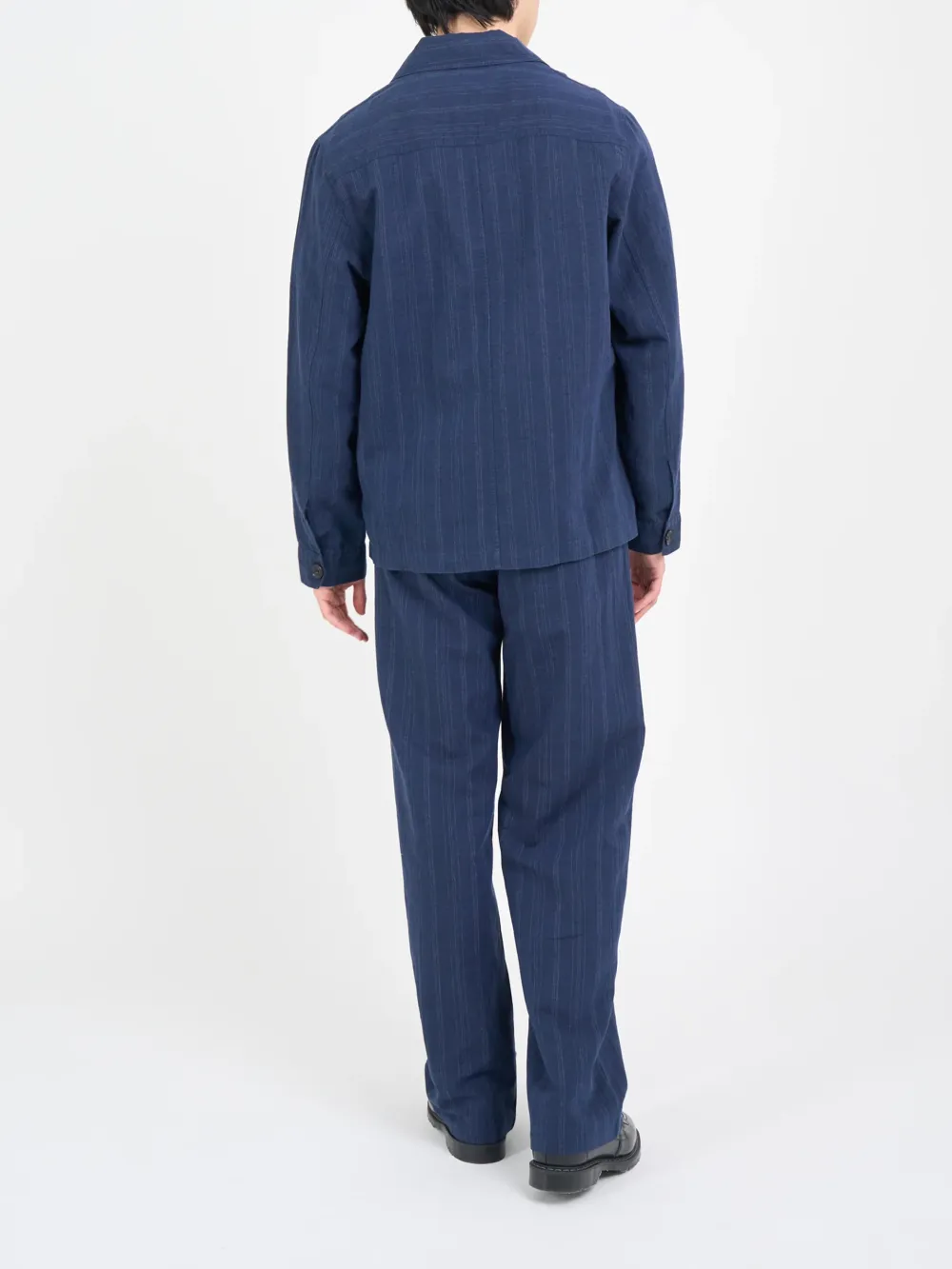 Blue Long Sleeve Cotton-Linen Jacket