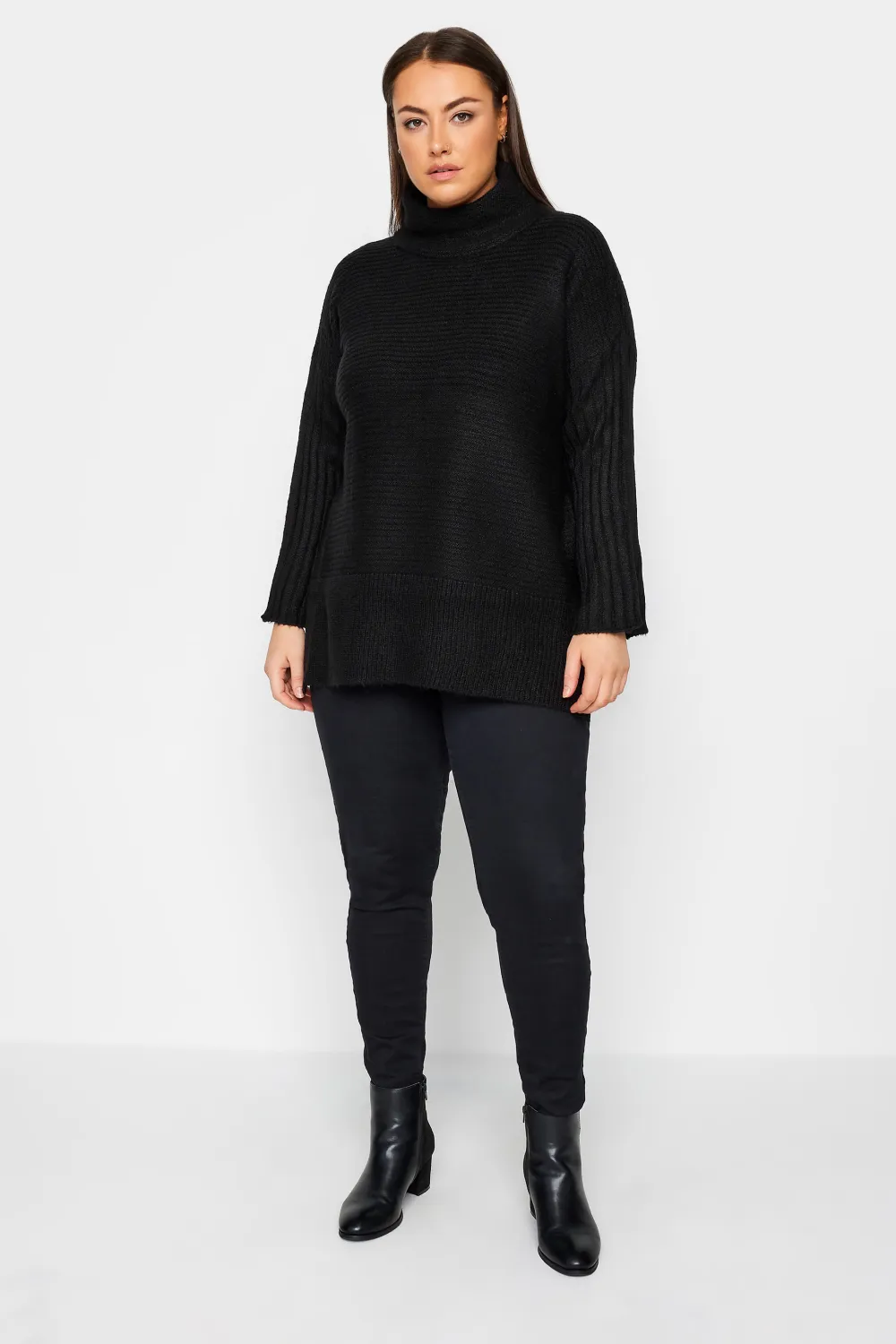 Evans Black Roll Neck Ribbed Knit Jumper