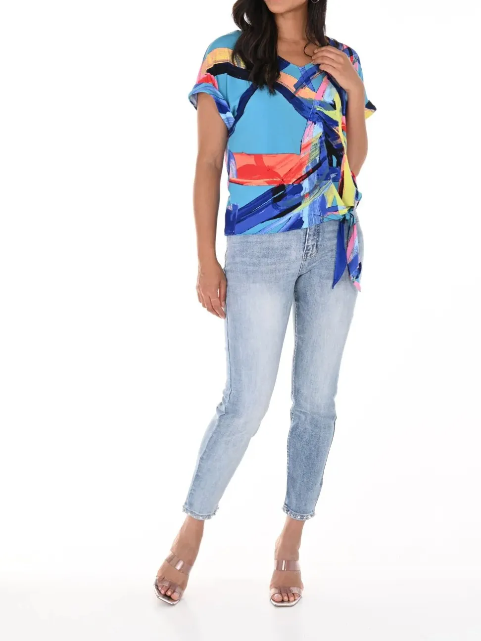 Denim Blue Bow - Back Woven Jeans