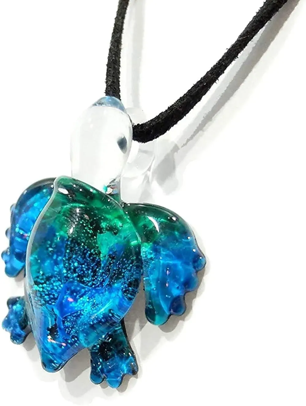 Handmade Ocean Blue Sea Turtle Art Glass Blown Sea Animal Figurine Pendant Necklace Jewelry