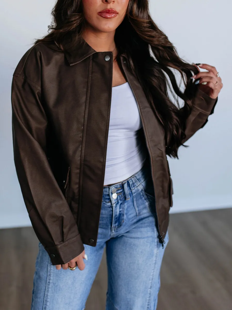 Faux Leather Zip Up Jacket
