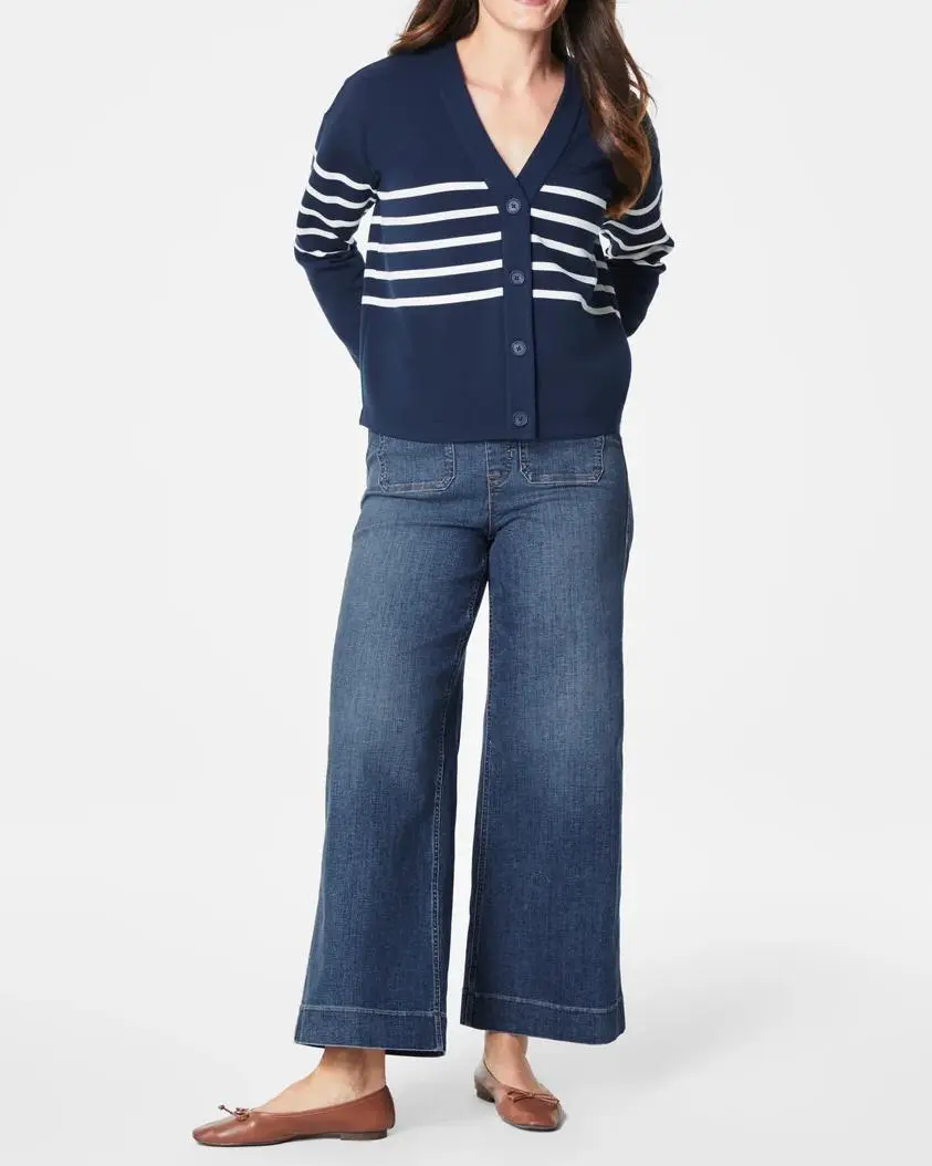 Midnight Navy Stripe V-Neck Cardigan