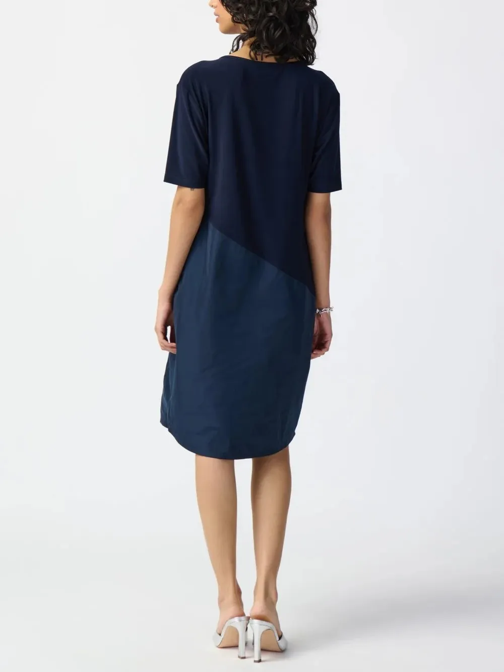 Navy Blue Short - Sleeve Fit - and - Flare Dress