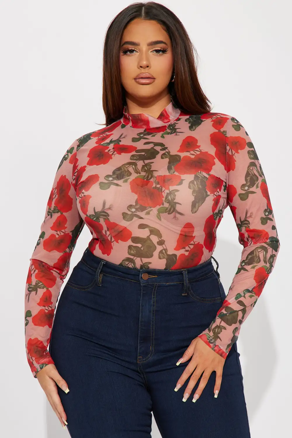 Roses Are Red Mesh Bodysuit - Red/combo