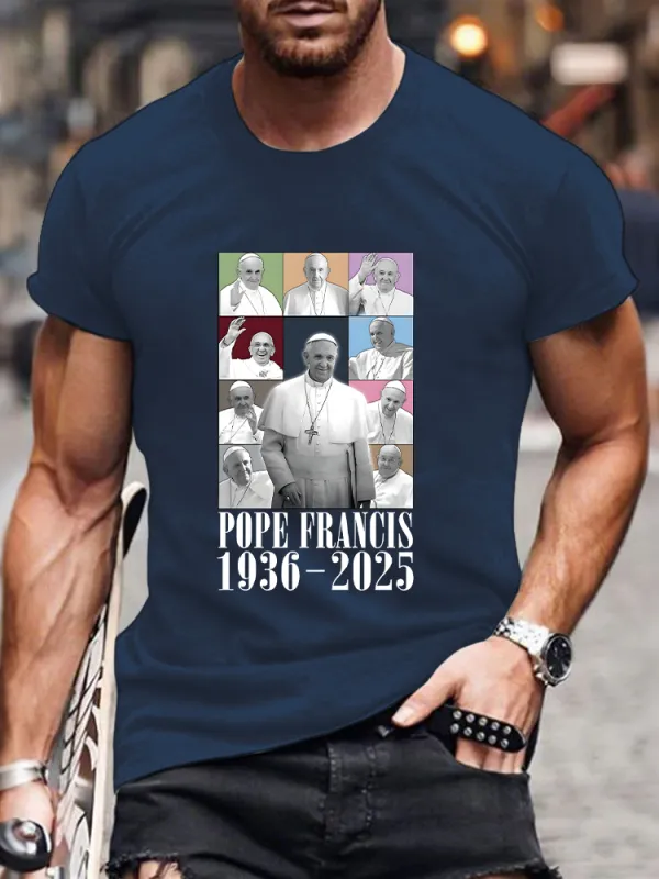 Men's 1936-2025 Print Short Sleeve Round Neck Cotton T-Shirt