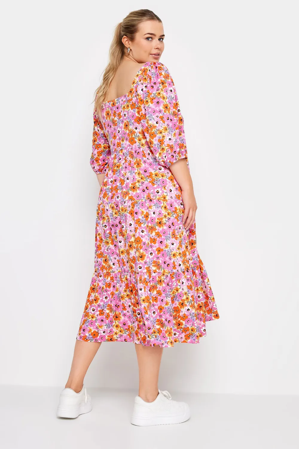 YOURS Curve Blue Floral Print Tiered Midi Dress