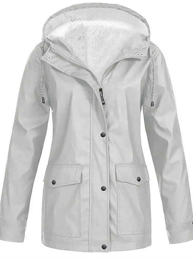Women's Winter Coat Hoodie Jacket Windproof Warm Street Sport Daily Wear Vacation Button Pocket Drawstring with Pockets Single Breasted Hoodie Fashion Daily Plush Street Style Solid Color Regular Fit