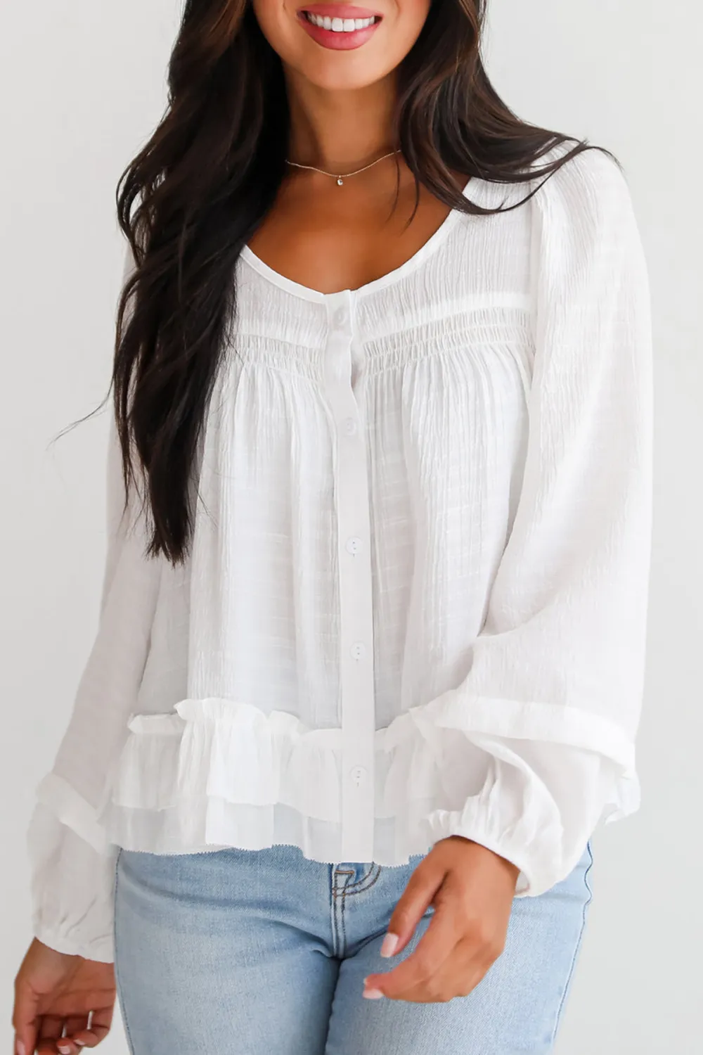 Composed Personality White Ruffle Blouse
